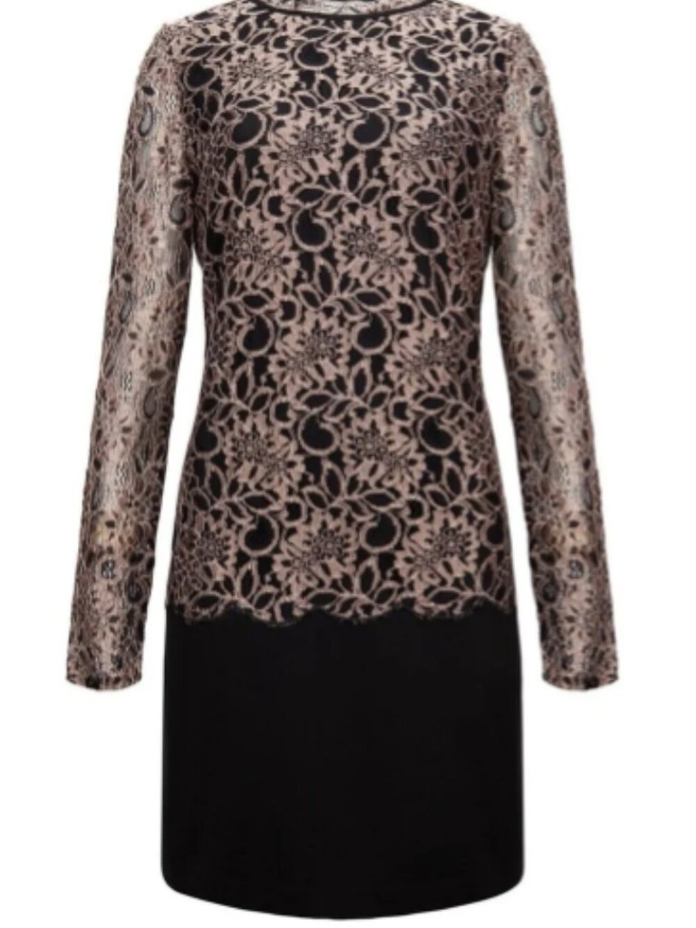 Ted Baker Elke Black Gold Lace Shift Dress Size 3 US 8 M